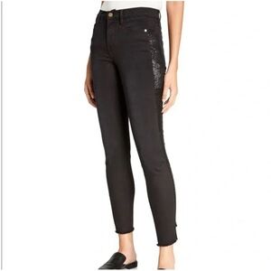 Frame Le High Skinny Jeans Sequin Tux Stripe Sparkle Stretch Black Sz 28